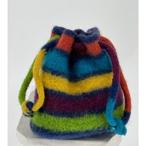Artisan Felted Wool Striped Drawstring Bucket Handbag Multicolor